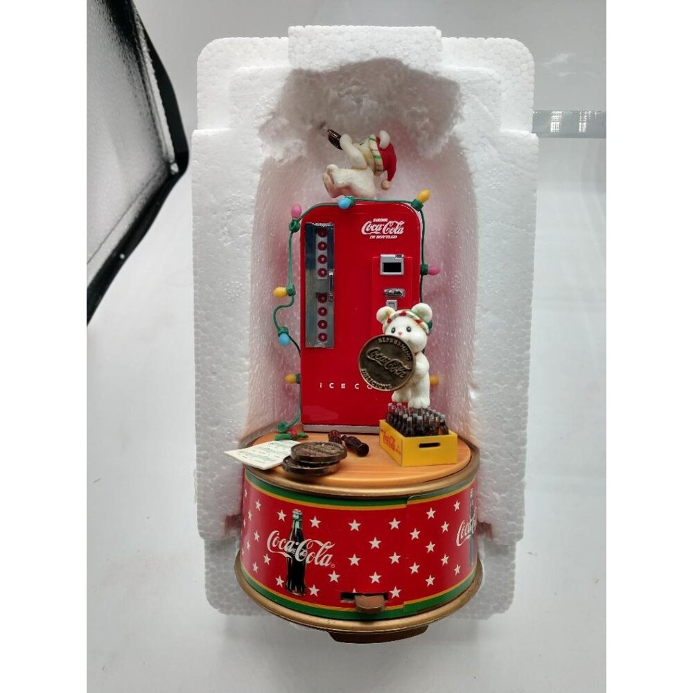 Coca-Cola Christmas Mini Action Musical Figurine With Polar Bears & Vintage Vend